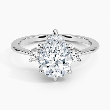 Petite Selene Three Stone Diamond Ring (1/10 ct. tw.) - Pear Center Stone