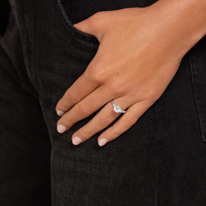 Twisted Vine Three Stone Diamond Ring - Marquise Cut Center Stone