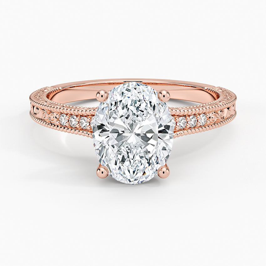 Hudson Engraved Diamond Ring - Oval Center Stone