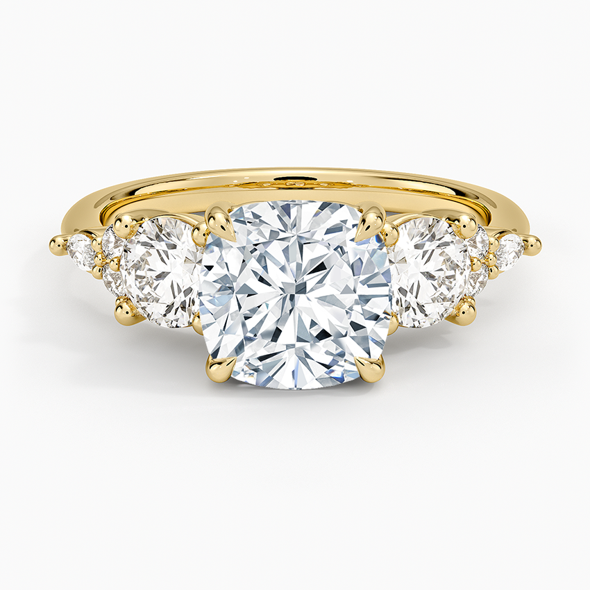 Luxe Nadia Three Stone Diamond Ring - Cushion Cut Center Stone