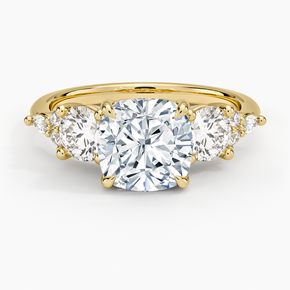 Luxe Nadia Three Stone Diamond Ring - Cushion Cut Center Stone