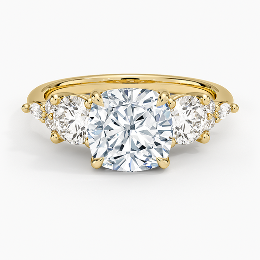 Luxe Nadia Three Stone Diamond Ring - Cushion Cut Center Stone