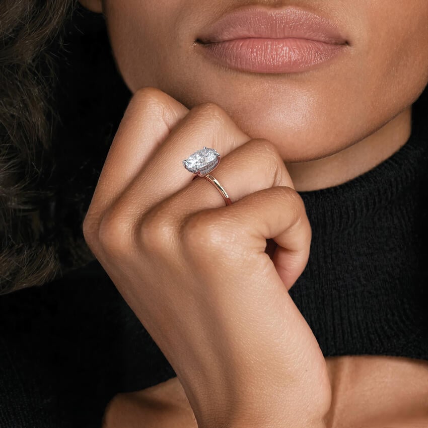 Platinum Adorned Mixed Metal Diamond Ring - Cushion Cut Center Stone