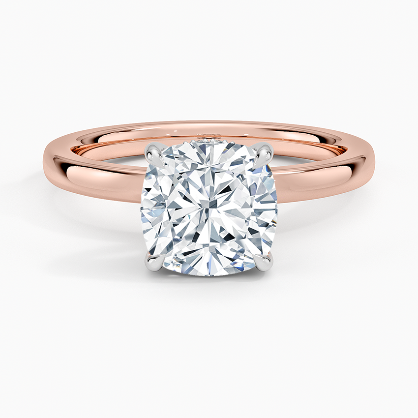 Platinum Mixed Metal Audrey 2mm Diamond Ring - Cushion Cut Center Stone