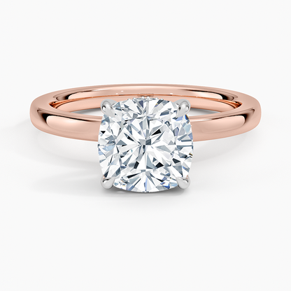 Platinum Mixed Metal Audrey 2mm Diamond Ring - Cushion Cut Center Stone