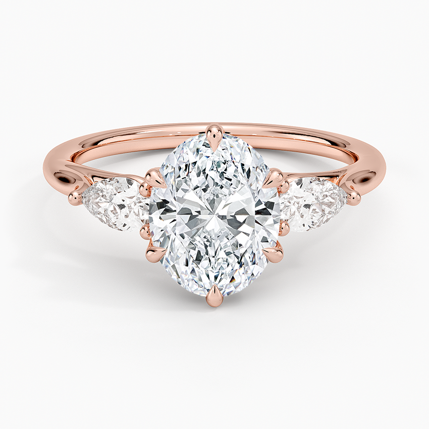Luxe Delilah Three Stone Pear Diamond Ring - Oval Center Stone