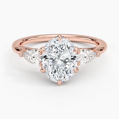 Luxe Delilah Three Stone Pear Diamond Ring - Oval Center Stone