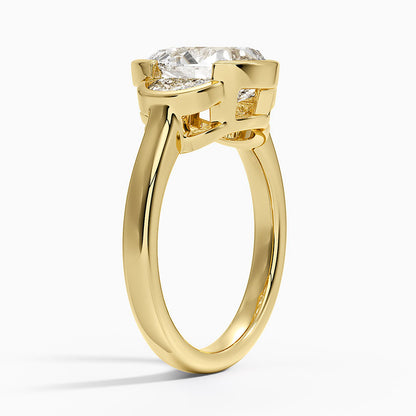 Half Moon Three Stone Bezel Diamond Ring (1/2 ct. tw.) - Pear Cut Center Stone