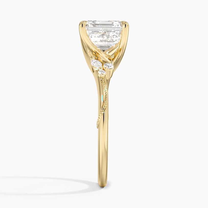 Camellia Milgrain Diamond Ring - Asscher Cut Center Stone