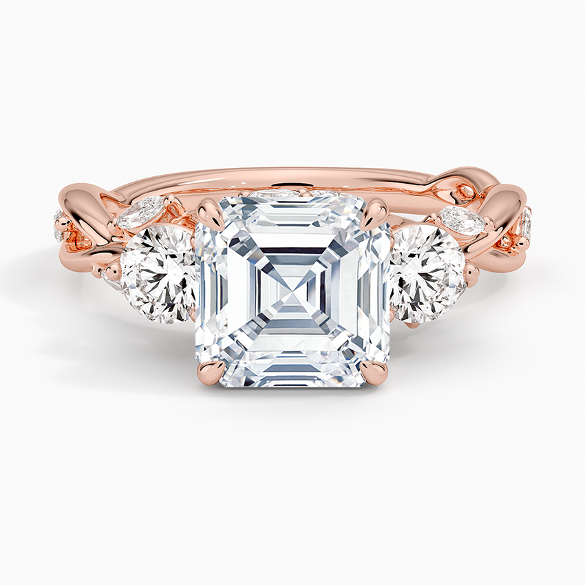 Secret Garden Three Stone Diamond Ring (3/4 ct. tw.) - Asscher Cut Center Stone
