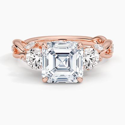 Secret Garden Three Stone Diamond Ring (3/4 ct. tw.) - Asscher Cut Center Stone