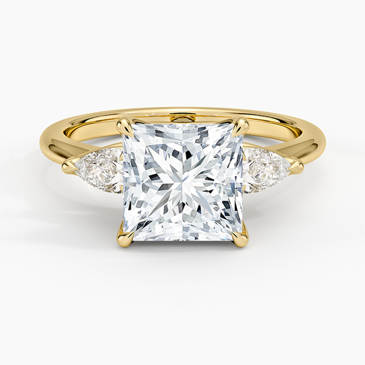 Fleur Three Stone Diamond Ring - Princess Cut Center Stone