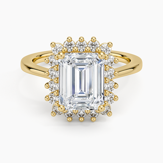 Sunburst Halo Diamond Ring (1/4 ct. tw.) - Emerald Cut Center Stone