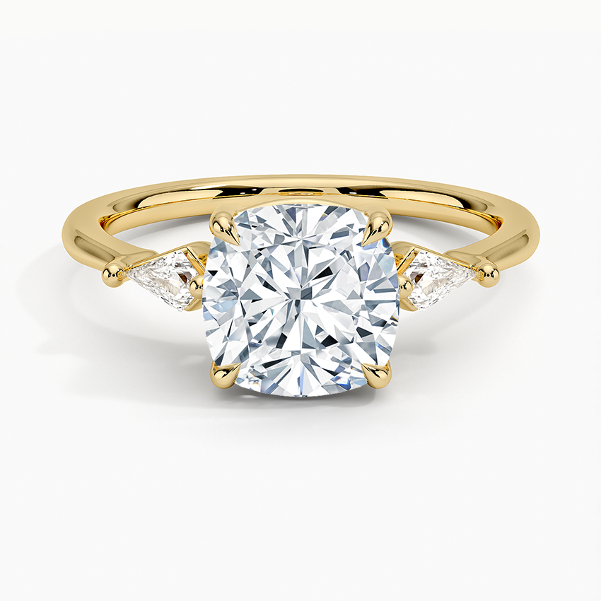 Cometa Three Stone Diamond Ring - Cushion Cut Center Stone