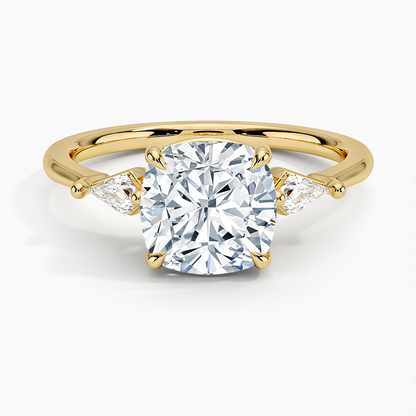 Cometa Three Stone Diamond Ring - Cushion Cut Center Stone