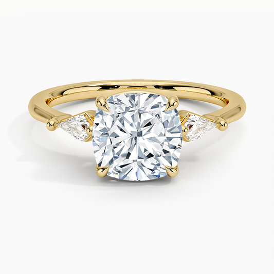 Cometa Three Stone Diamond Ring - Cushion Cut Center Stone
