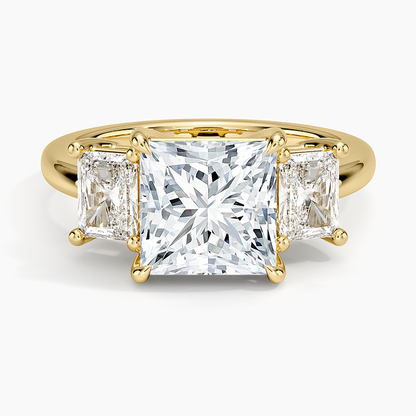 Luxe Helena Radiant-Cut Three Stone Diamond Ring - Princess Cut Center Stone