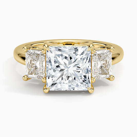 Luxe Helena Radiant-Cut Three Stone Diamond Ring - Princess Cut Center Stone