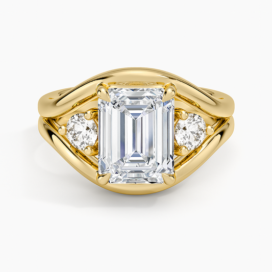 Frame Three Stone Diamond Ring (1/3 ct. tw.) - Emerald Cut Center Stone