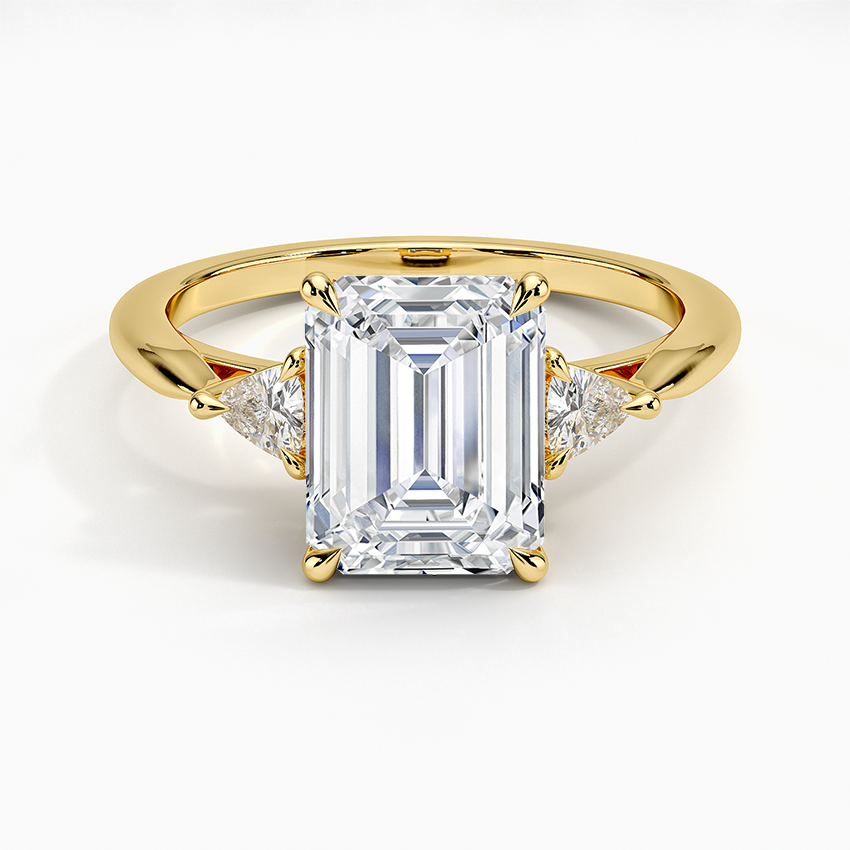 Trillion Cut Three Stone Diamond Ring - Emerald Cut Center Stone