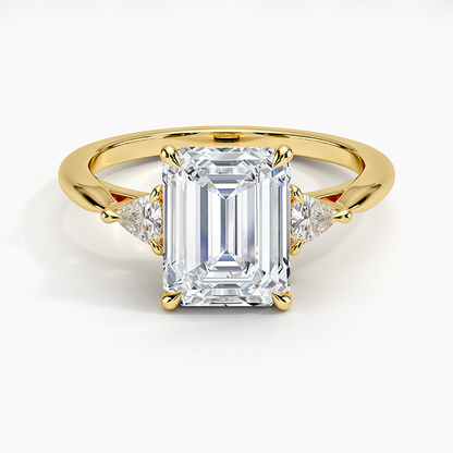 Trillion Cut Three Stone Diamond Ring - Emerald Cut Center Stone