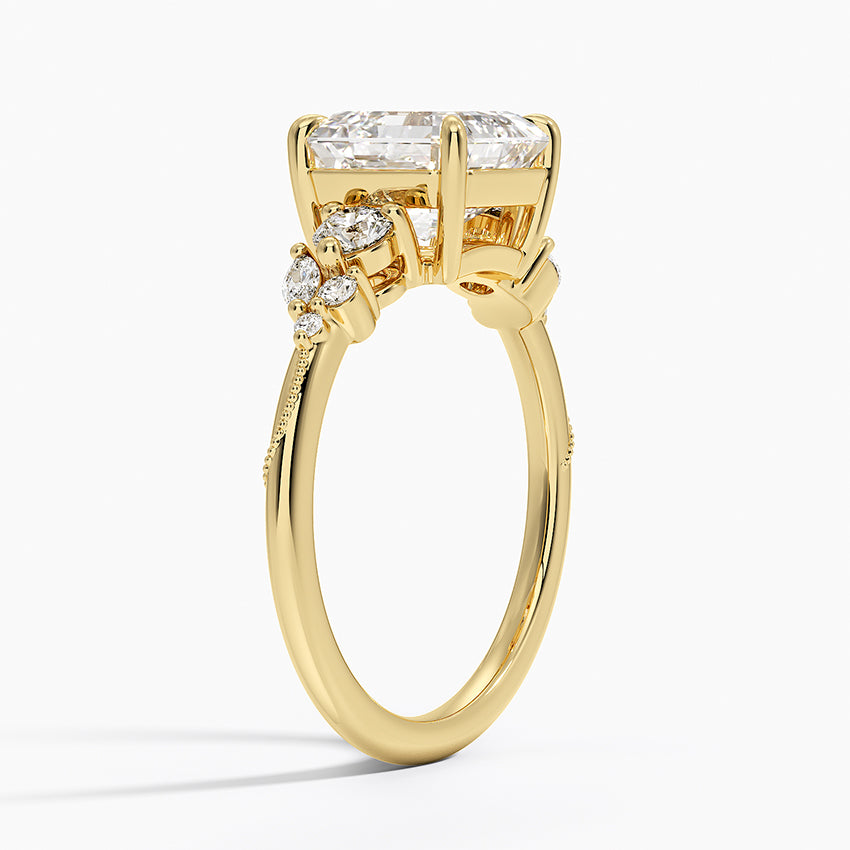 Camellia Three Stone Diamond Ring (1/3 ct. tw.) - Asscher Cut Center Stone