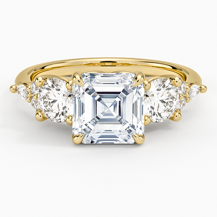 Luxe Nadia Three Stone Diamond Ring - Asscher Cut Center Stone