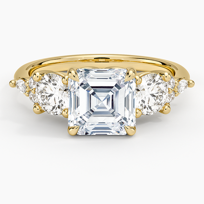 Luxe Nadia Three Stone Diamond Ring - Asscher Cut Center Stone
