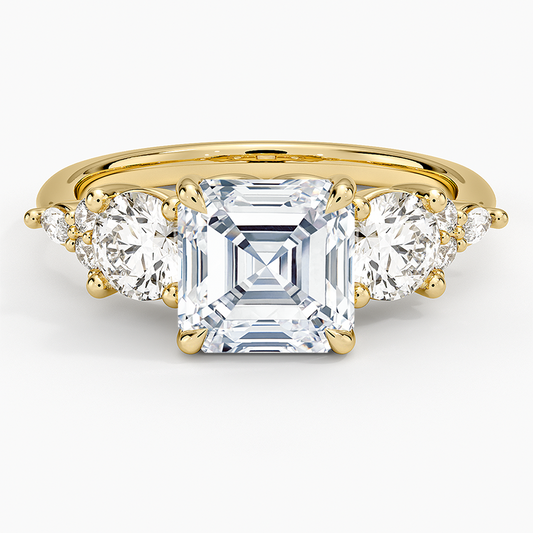Luxe Nadia Three Stone Diamond Ring - Asscher Cut Center Stone