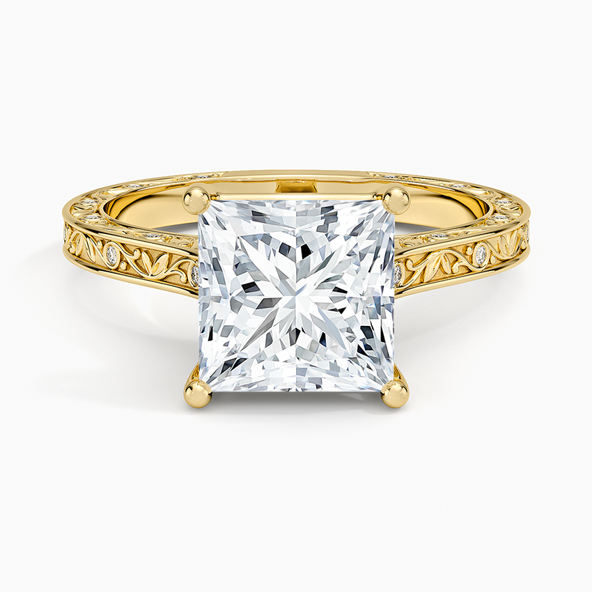 Grove Perfect Fit Engraved Diamond Ring (1/10 ct. tw.) - Princess Cut Center Stone
