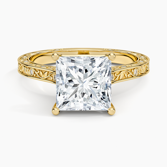 Grove Perfect Fit Engraved Diamond Ring (1/10 ct. tw.) - Princess Cut Center Stone