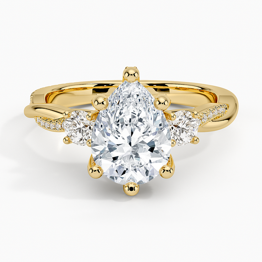 Adorned Petite Twisted Vine Three Stone Diamond Ring - Pear Cut Center Stone