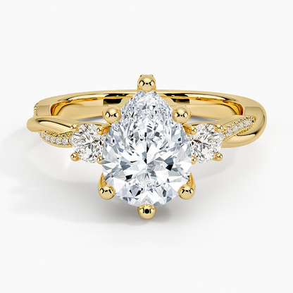 Adorned Petite Twisted Vine Three Stone Diamond Ring - Pear Cut Center Stone