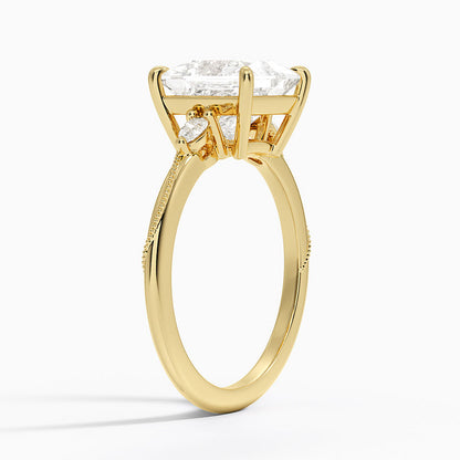 Camellia Three Stone Pear Diamond Ring - Princess Cut Center Stone