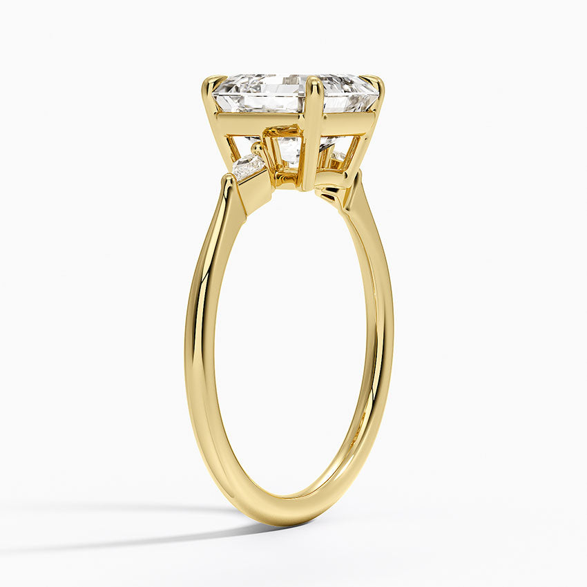 Petite Cometa Three Stone Diamond Ring - Asscher Cut Center Stone