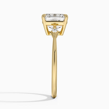 Petite Cometa Three Stone Diamond Ring - Asscher Cut Center Stone