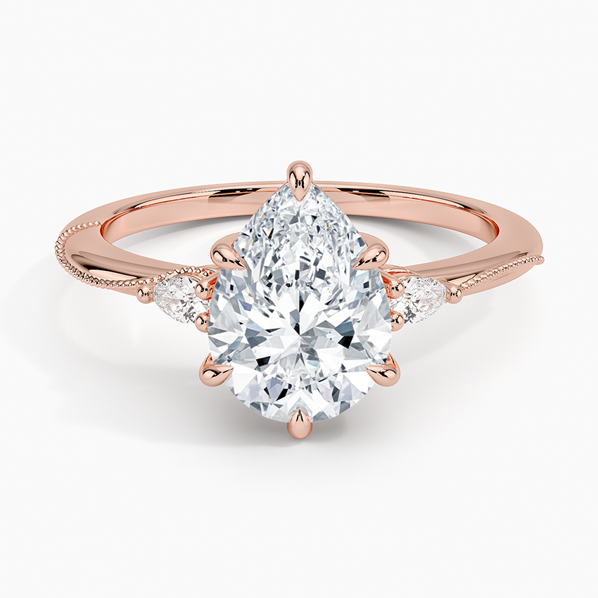 Camellia Three Stone Pear Diamond Ring - Pear Center Stone
