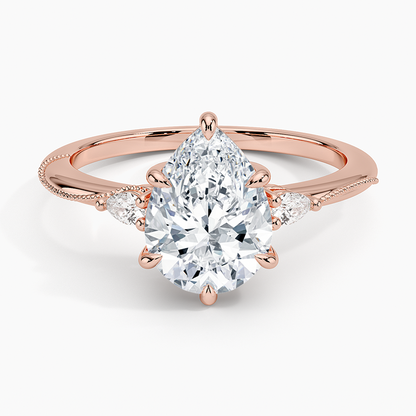 Camellia Three Stone Pear Diamond Ring - Pear Center Stone