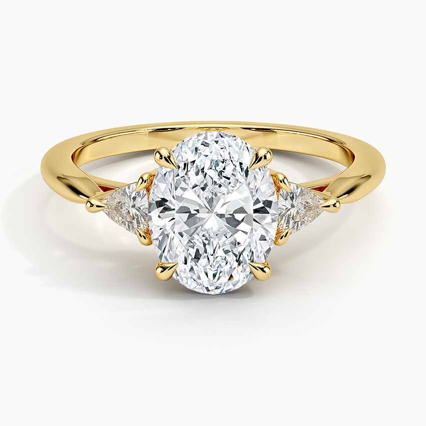 Trillion Cut Three Stone Diamond Ring - Oval Cut Center Stone