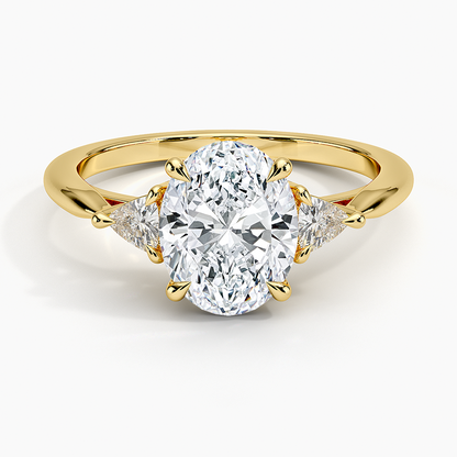Trillion Cut Three Stone Diamond Ring - Oval Cut Center Stone