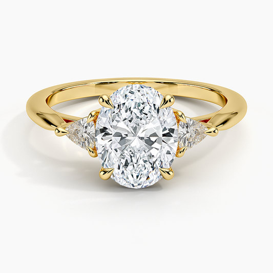 Trillion Cut Three Stone Diamond Ring - Oval Cut Center Stone