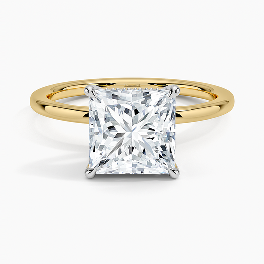 Adorned Mixed Metal Diamond Ring - Princess Cut Center Stone