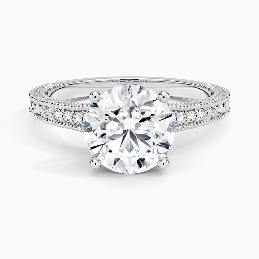 Hudson Engraved Diamond Ring - Round Center Stone