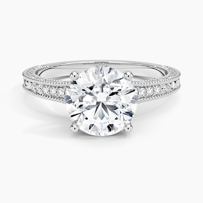 Hudson Engraved Diamond Ring - Round Center Stone