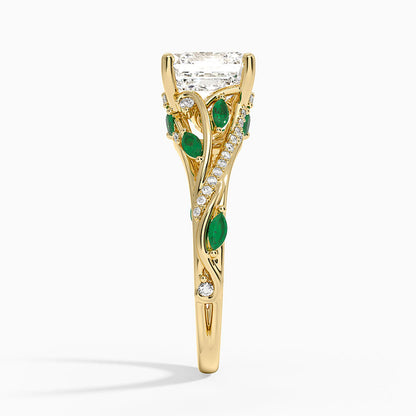 Begonia Vine Diamond and Lab Emerald Ring (1/8 ct. tw.) - Asscher Cut Center Stone