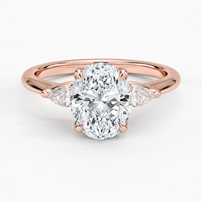 Petite Fleur Three Stone Diamond Ring - Oval Center Stone