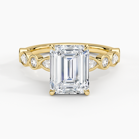 Versailles Bezel Diamond Ring - Emerald Cut Center Stone