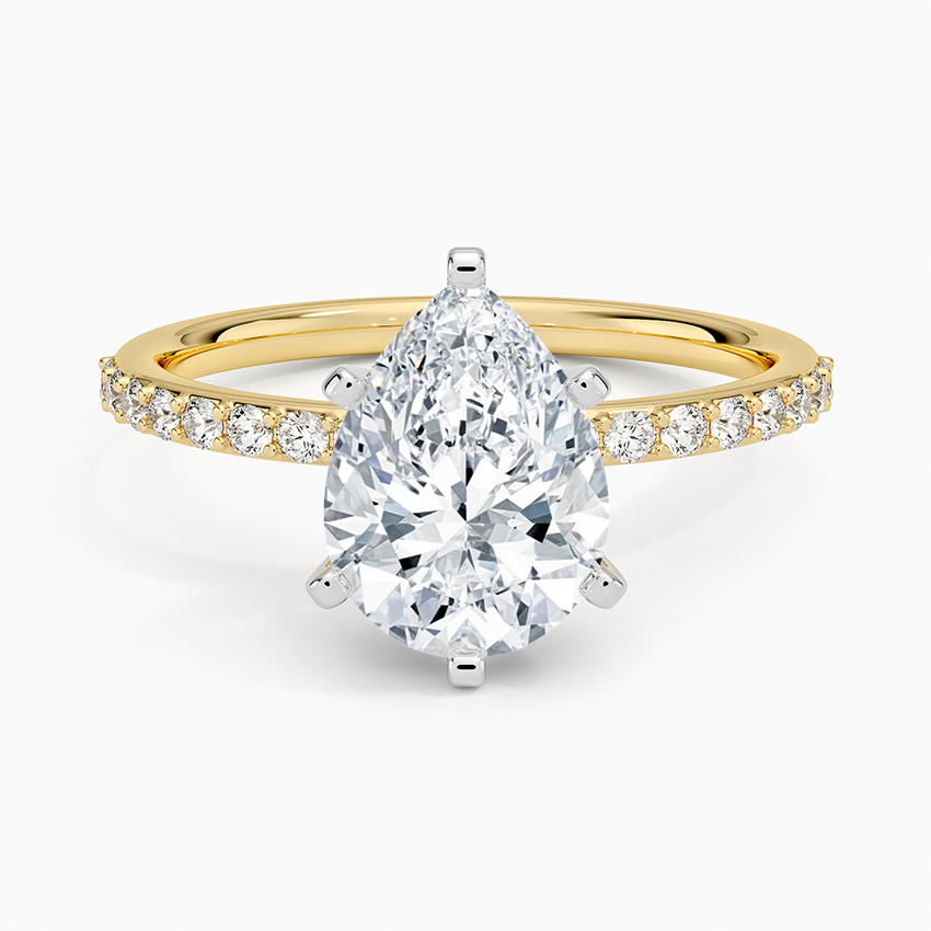 Petite Shared Prong Half Coverage Diamond Ring - Pear Center Stone