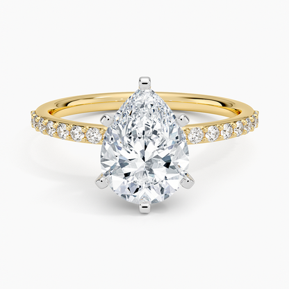 Petite Shared Prong Half Coverage Diamond Ring - Pear Center Stone