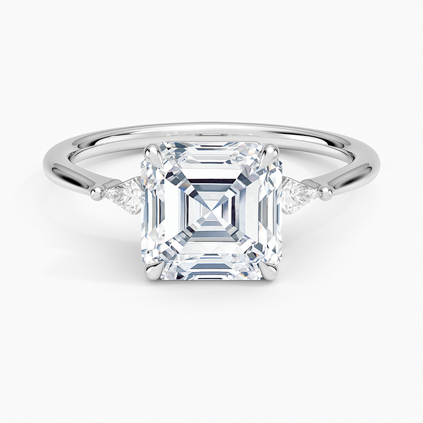 Petite Cometa Three Stone Diamond Ring - Asscher Cut Center Stone